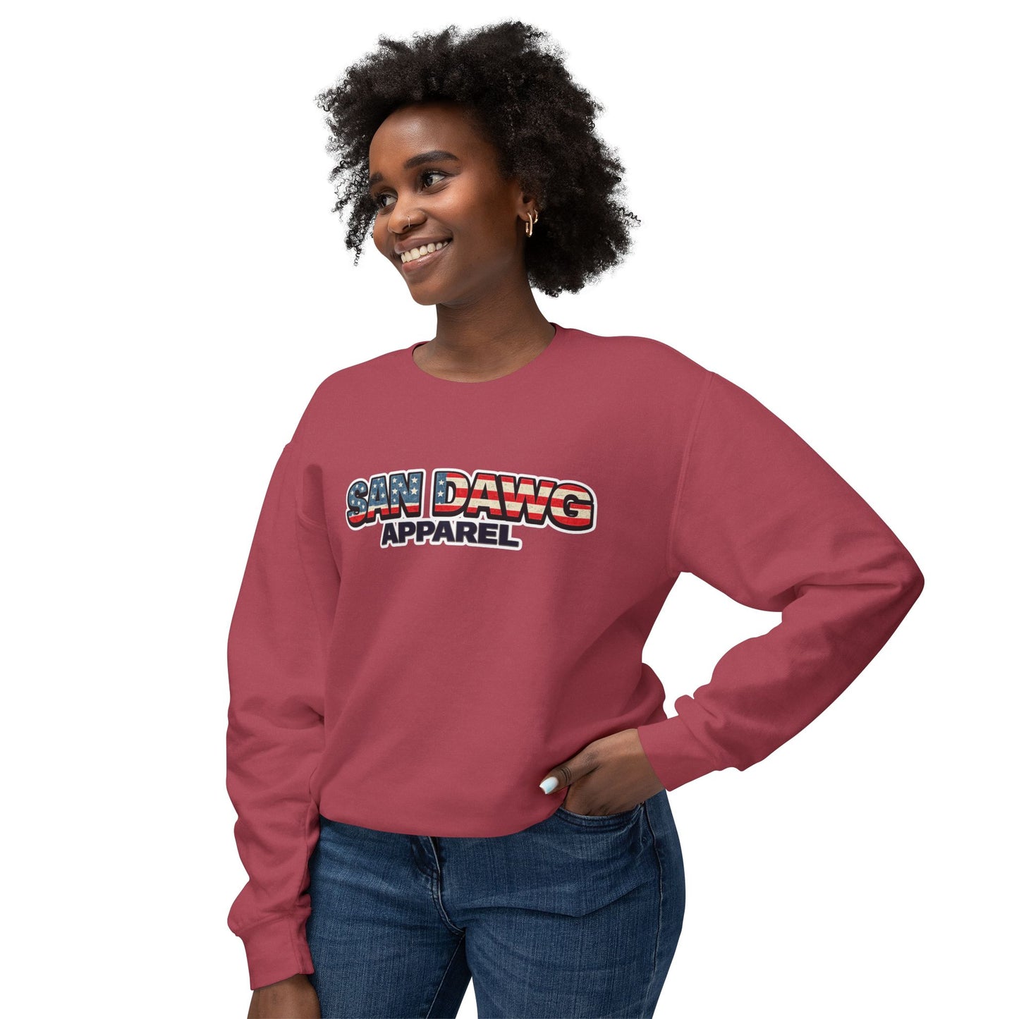 Women's San Dawg Apparel Crewneck Sweatshirt — American Flag Retro Logo