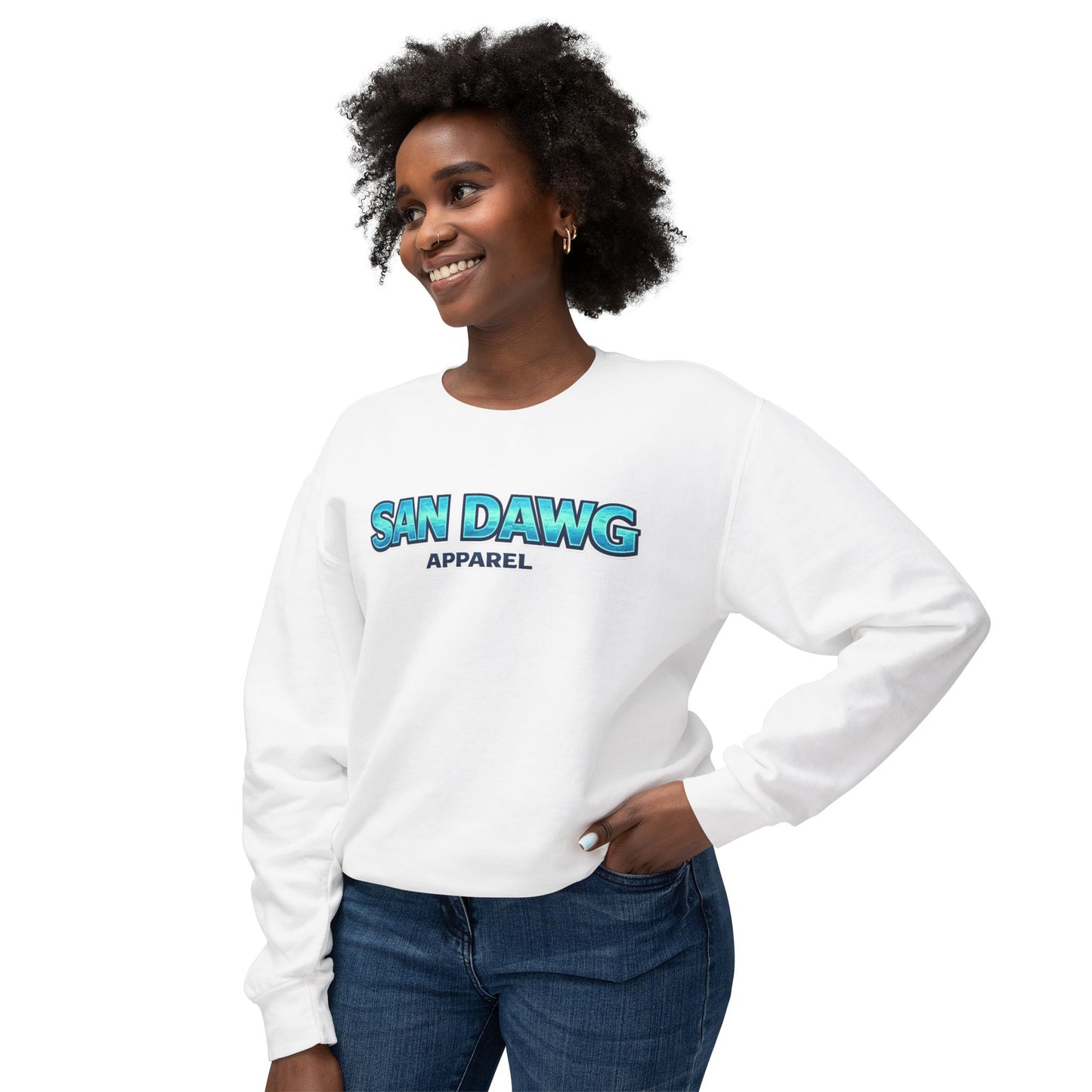 Women's San Dawg Apparel Crewneck Sweatshirt — Retro Blue Logo Lightweight Crew