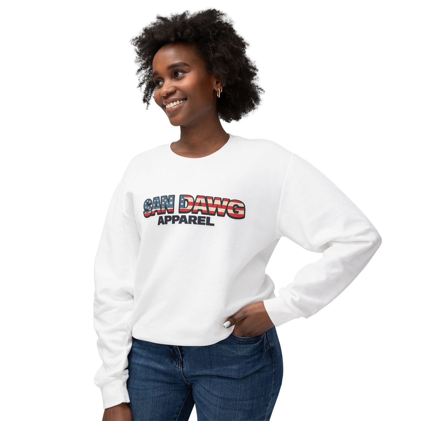 Women's San Dawg Apparel Crewneck Sweatshirt — American Flag Retro Logo