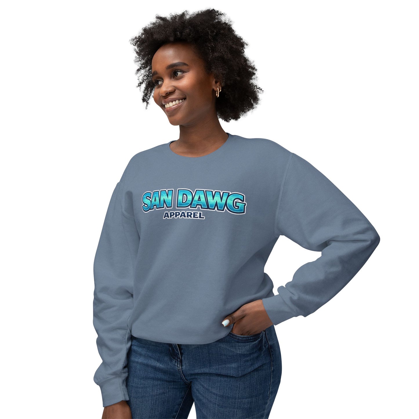 Women's San Dawg Apparel Crewneck Sweatshirt — Retro Blue Logo Lightweight Crew