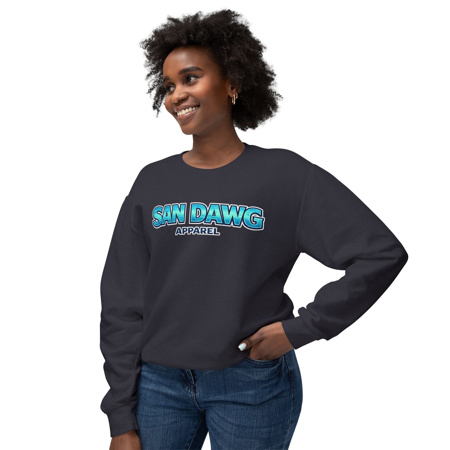 Women's San Dawg Apparel Crewneck Sweatshirt — Retro Blue Logo Lightweight Crew