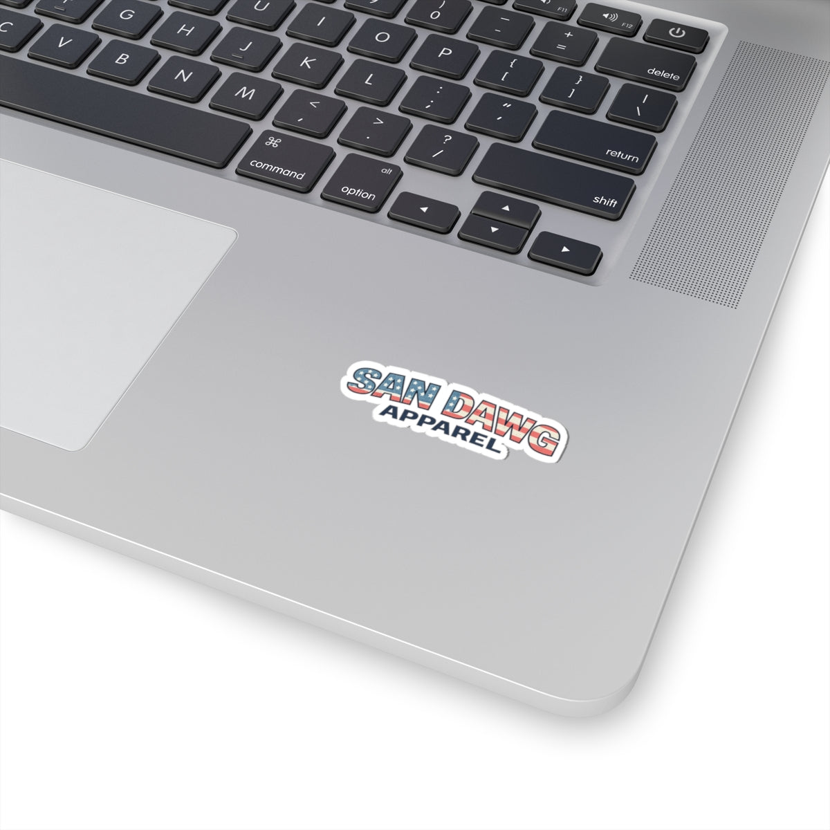 San Dawg Apparel American Flag Logo Sticker — Patriotic Kiss-Cut Vinyl Decal