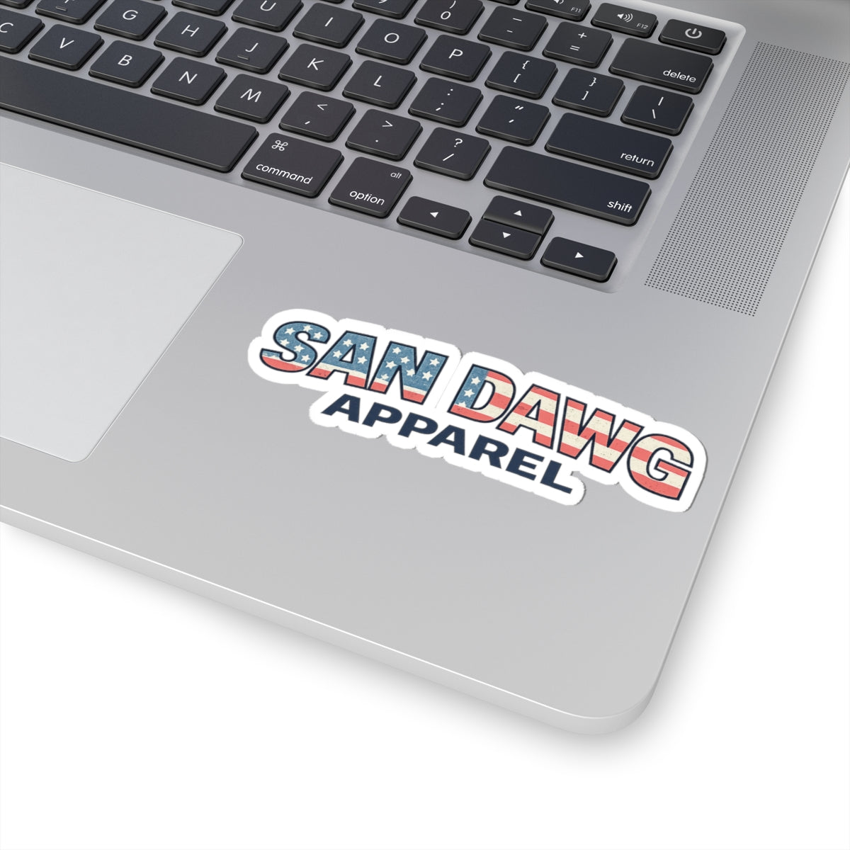 San Dawg Apparel American Flag Logo Sticker — Patriotic Kiss-Cut Vinyl Decal