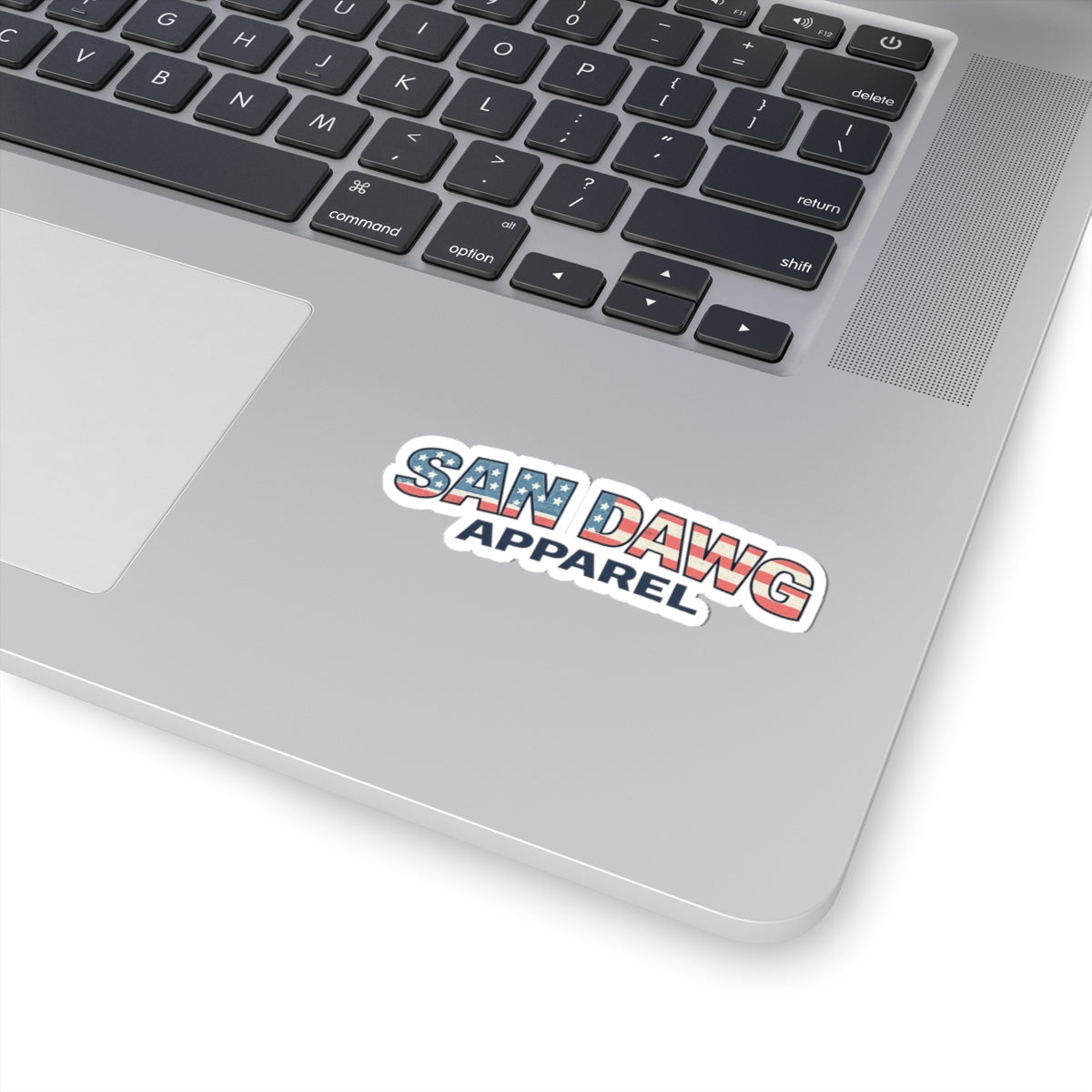 San Dawg Apparel American Flag Logo Sticker — Patriotic Kiss-Cut Vinyl Decal